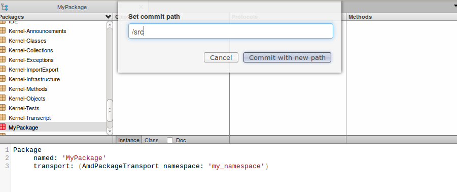 Setting the commit path of new namespaces